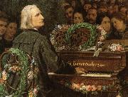 george bernard shaw franz liszt playing a piano built by ludwig bose. oil painting